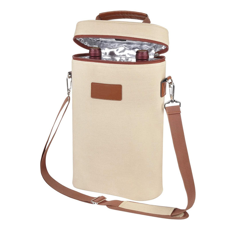 Como o transportador de bolsas de vinho de 2 garrafa isolado com correia funciona?